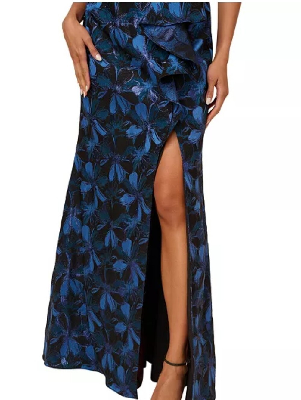 Adrianna Papell Women's Jacquard Floral Off-The-Shoulder Gown In Blue Size 12 - Picture 3 of 14